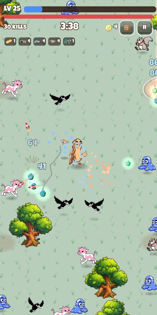 Peanut Warrior mowing through a horde in the meadow